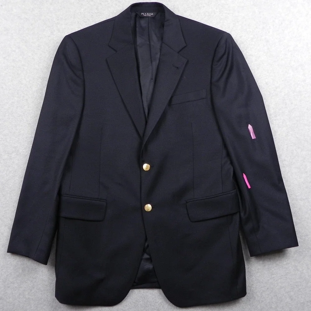 Jos A Bank Blazer Mens 38R Wool Gold 2-Button Suit Jacket Coat Formal Navy Blue